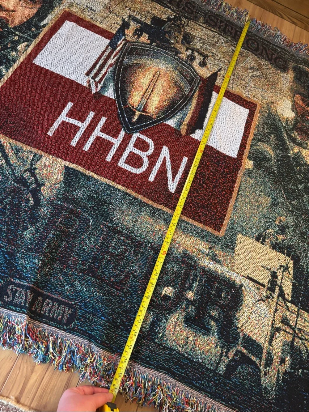 Vintage USAREUR HHBN Military Woven Tapestry Throw Blanket Americana Cabincore